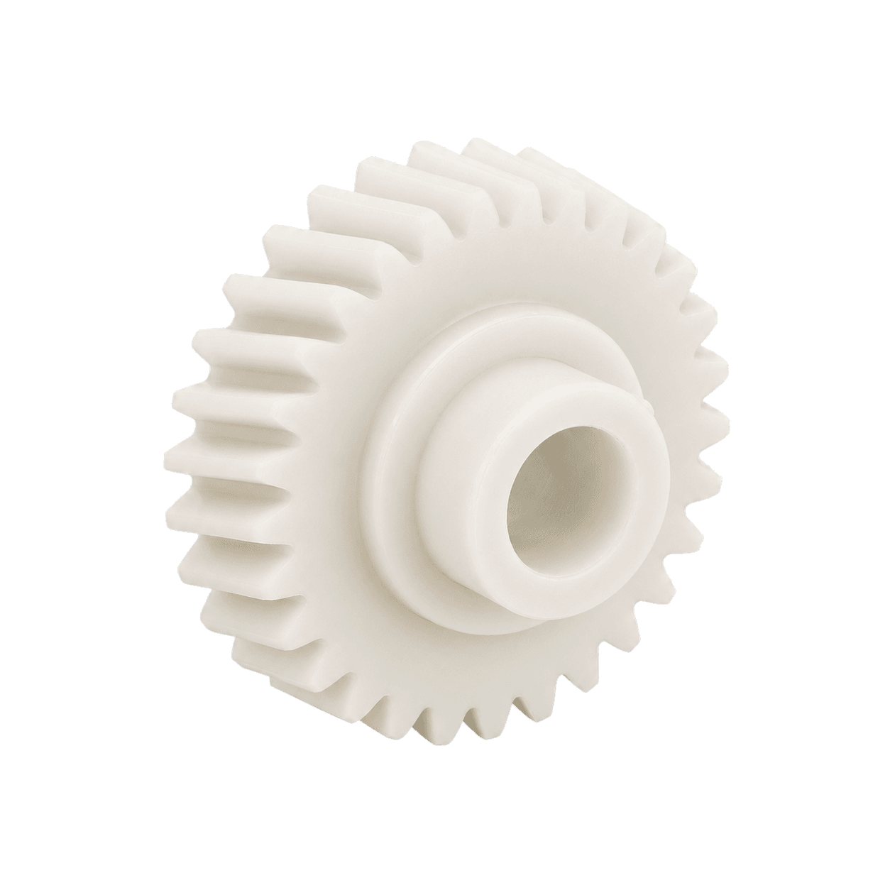 Molded hubbed gear with angled teeth