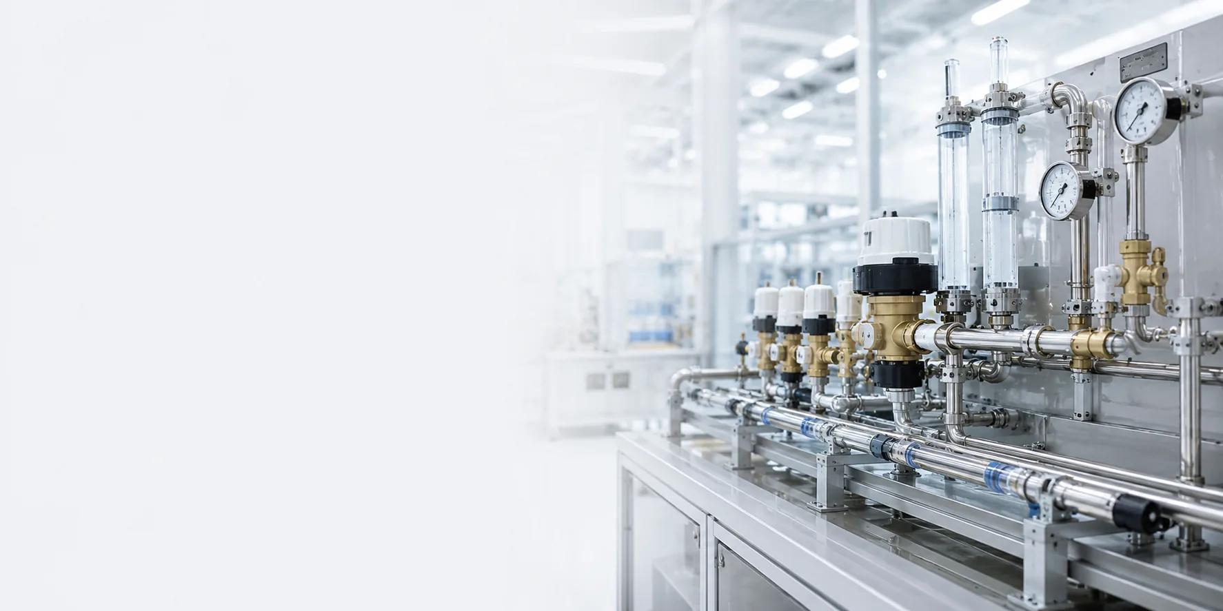 Clean water-control assembly line with valves and flow modules