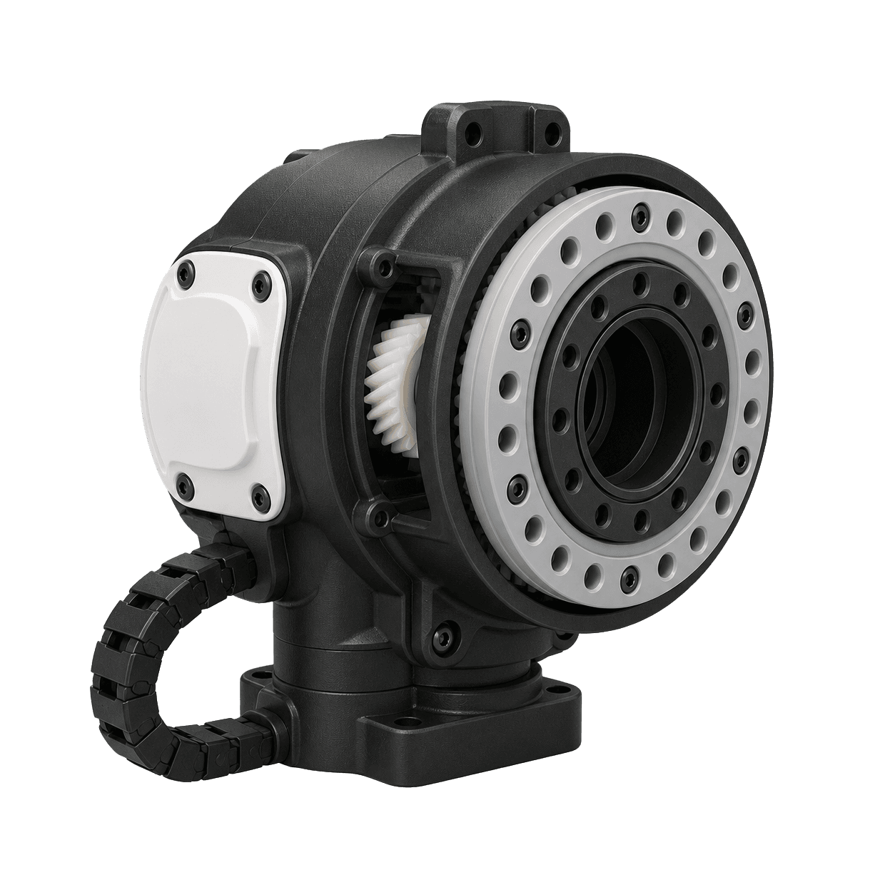 Robot joint gearbox with injection-molded gears and bearing support components