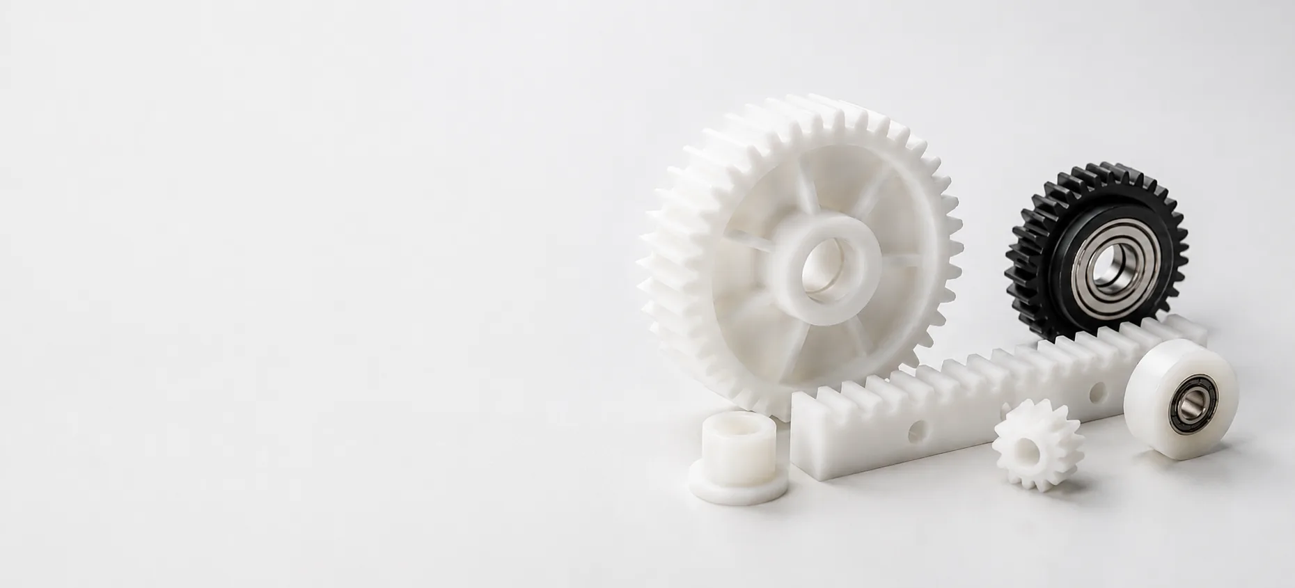POM gears, bushings, and rollers used in moving mechanical assemblies