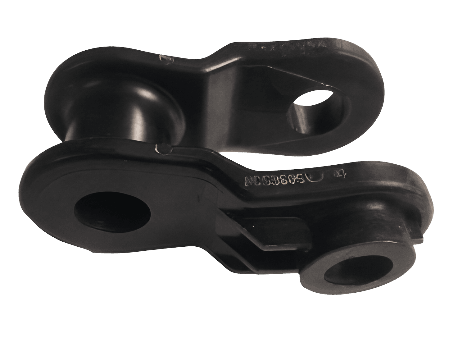 Black injection-molded conveyor chain link component