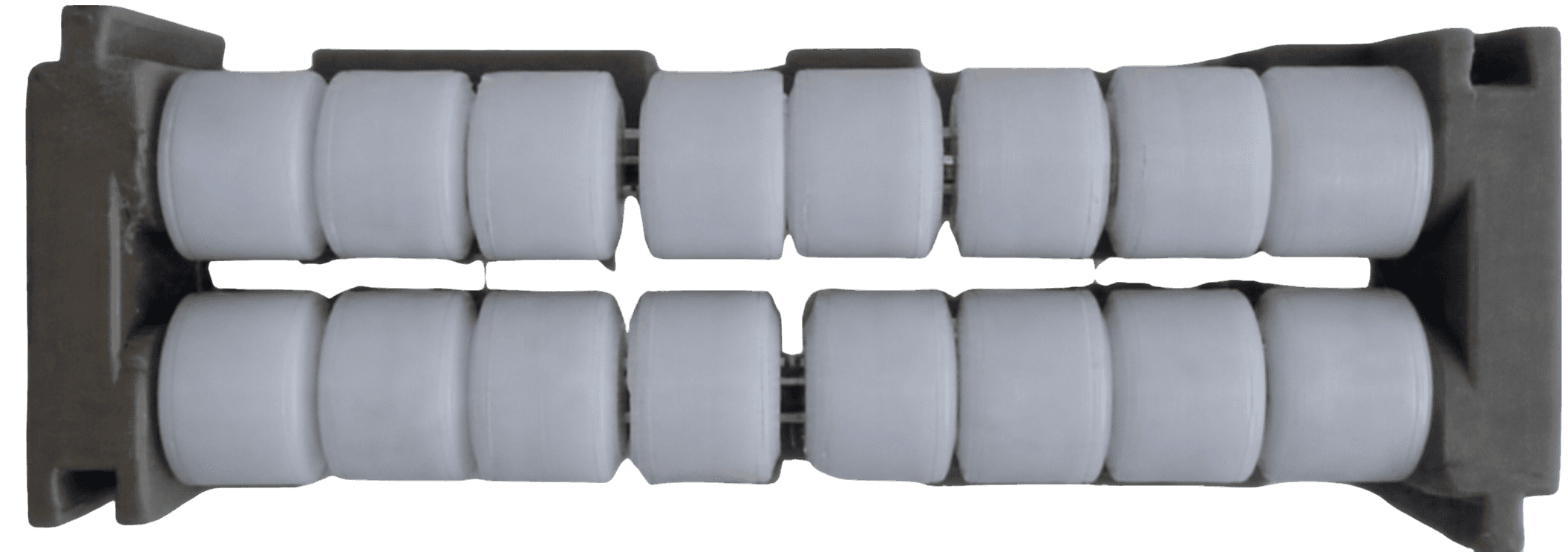 Conveyor roller set with injection-molded low-friction rollers