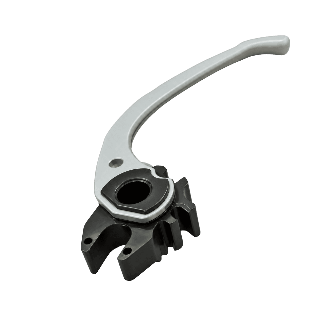 A textile hep-lift with a black rotating shaft base and a curved gray lifting arm