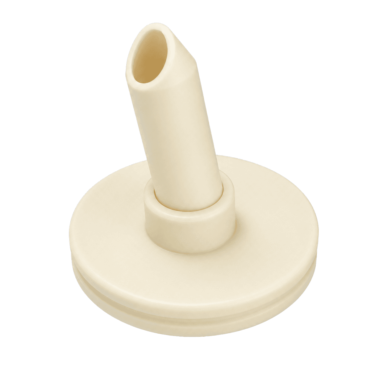 Ivory injection-molded spindle support with flange base and inclined hollow sleeve
