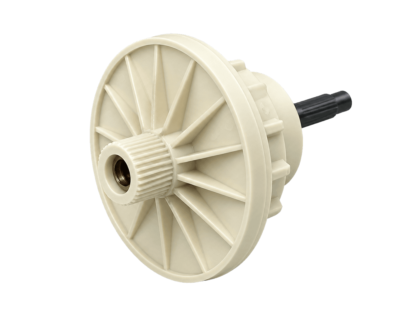 Injection-molded washing machine drive wheels with radial ribs, spline hubs, and drive shafts