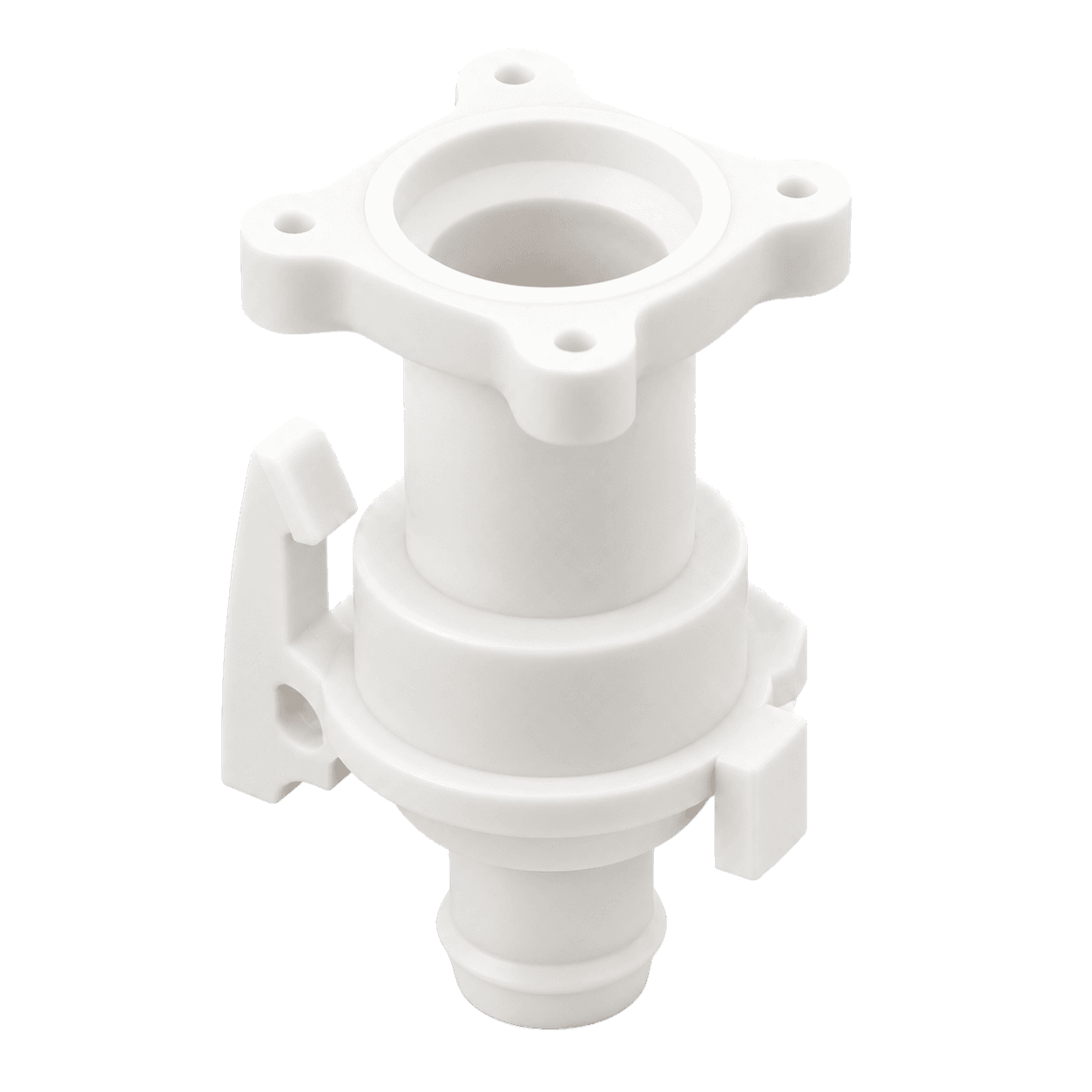 White injection-molded washing machine water pipe with four-ear flange